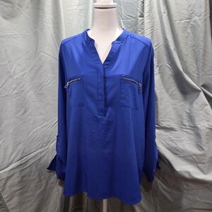 Notations Royal Blue Blouse with Zipper Accents